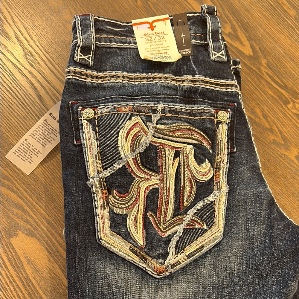 Men's Blue Jeans with Embroidered Pocket